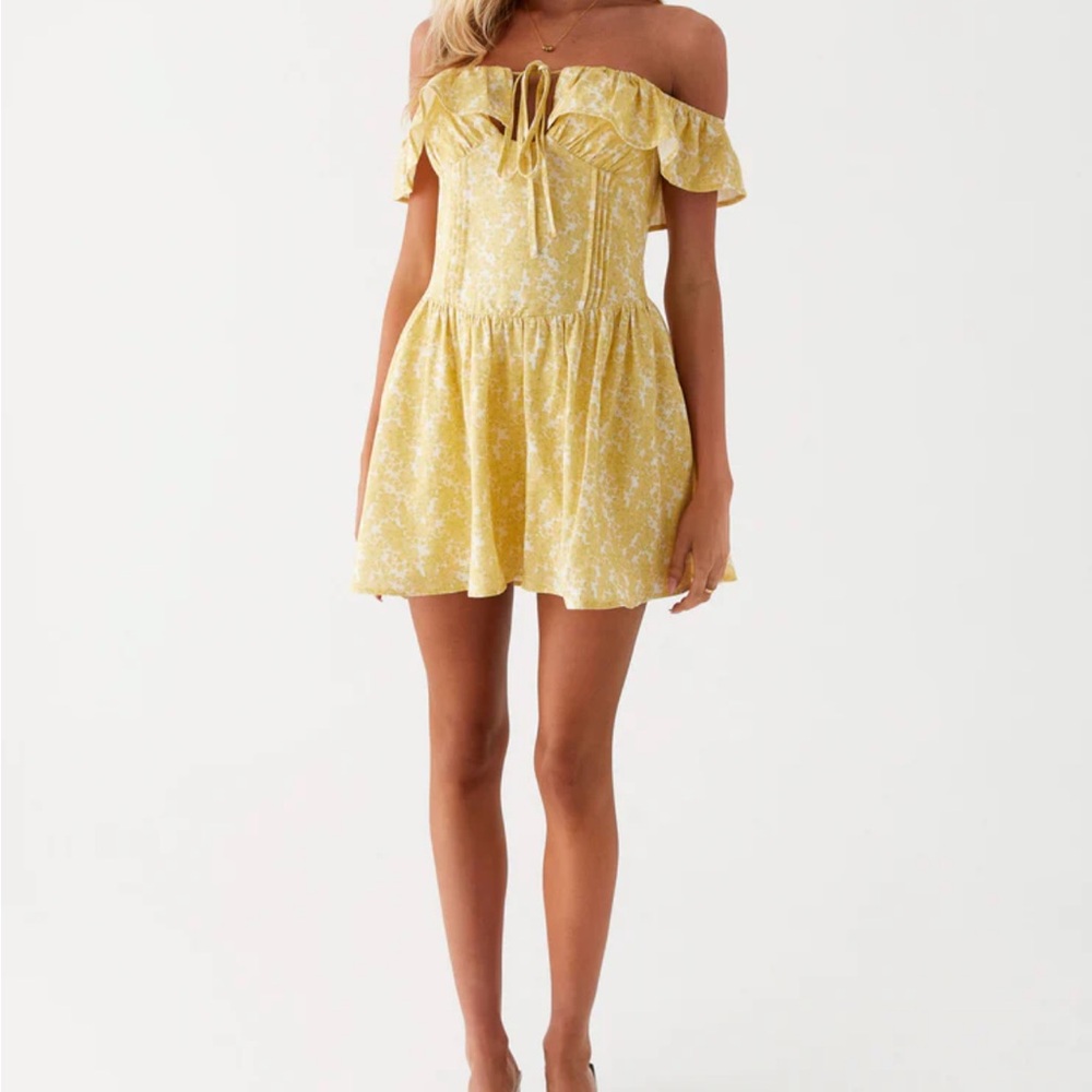 Peppermayo Strapless Yellow Floral Dress - Picture 2 of 4